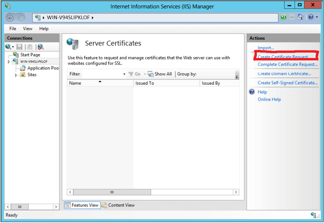 IIS Manager Create Certificate Request