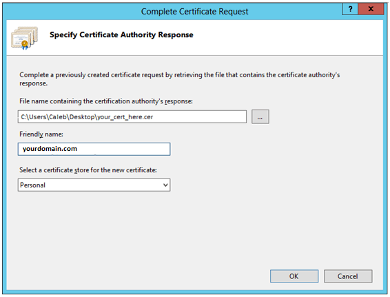 IIS Manager Complete Certificate Request