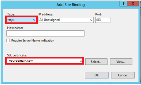 IIS Manager Add Site Binding Window