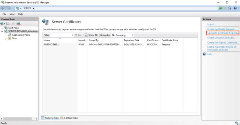 complete certificate request