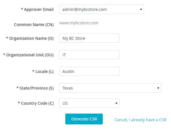 generate csr bigcommerce
